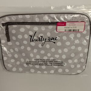 Thirty-One Pocket Tote Lotsa Dots beige white new